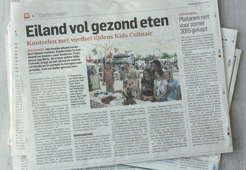 Francesca Kookt in de pers AD Kids Culinair 2014