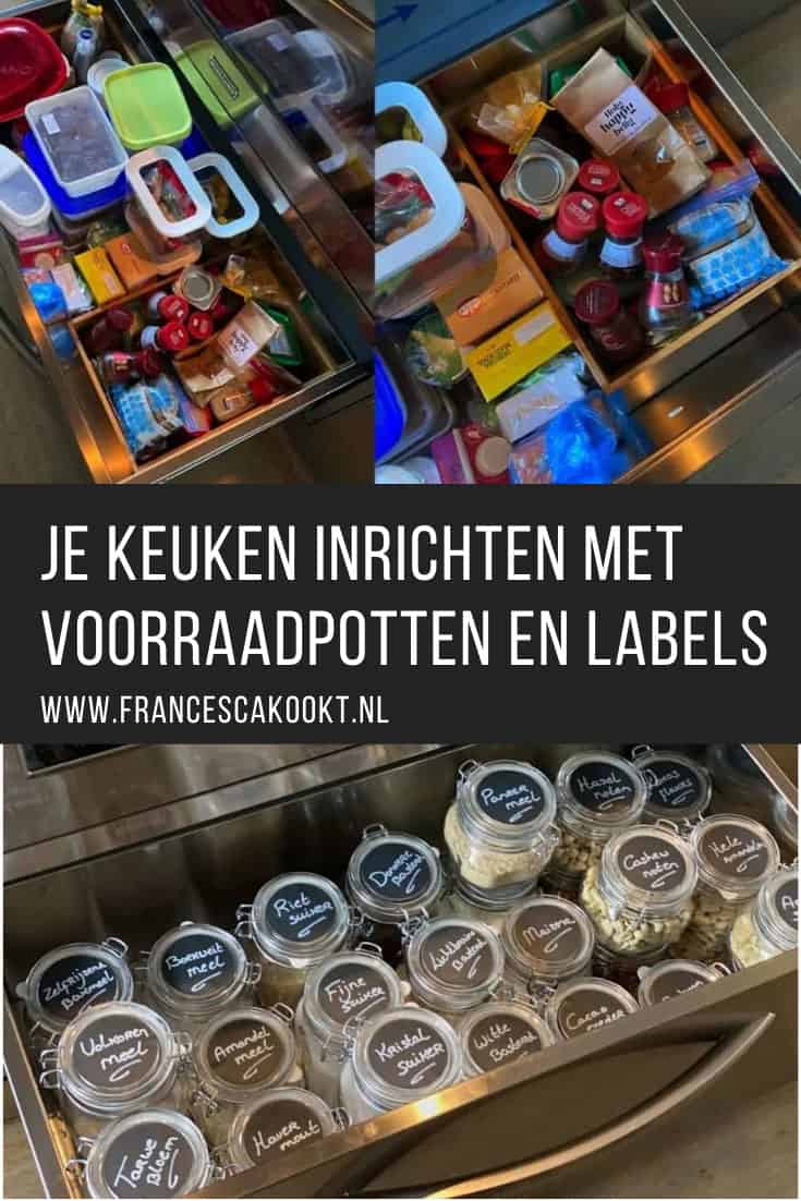 keuken inrichting lades. Ik ben een grote chaoot. Ik heb jaren geleefd met een ongeorganiseerde keukenlades. Tot er een moment kwam dat ik er helemaal klaar mee was en besloot: nu ga je je keuken inrichten met voorraadpotten en labels. Lees alle tips over mijn keukeninrichting, waar ik alles heb gekocht, welke keuzes ik heb gemaakt en hoe ik mijn keuken netjes houd. #francescakookt #keuken #keukeninrichting
