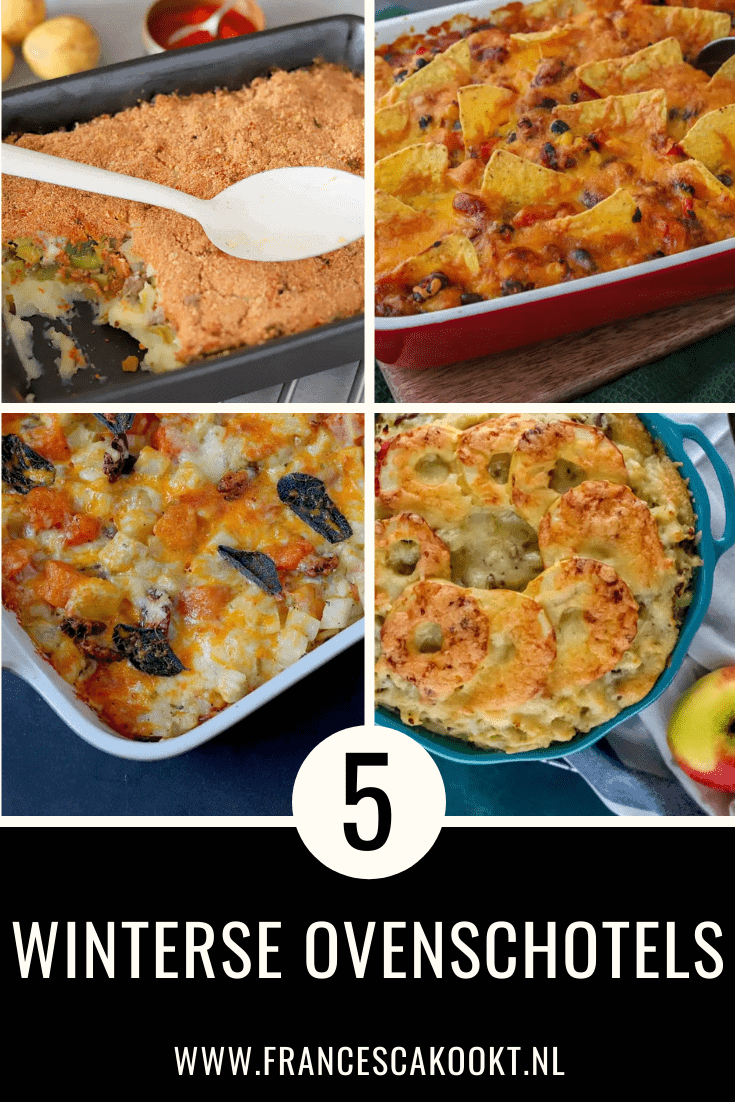 Maak deze lekkere ovenschotels voor het avondeten. Zoals Hete bliksem ovenschotel met gehakt, Ovenschotel met knolselderij, pompoen en salie, Mexicaanse ovenschotel met gehakt en bonen, Ovenschotel met kabeljauw, garnalen en broccoli of mijn ovenschotel met prei, gehakt en puree. Kies voor een Vegetarische ovenschotel of met vlees of vis. Ga voor makkelijke ovenschotel recepten naar mijn website Francesca Kookt | wat eten we vandaag | winter recepten | hoofdgerecht recepten | avondeten recepten