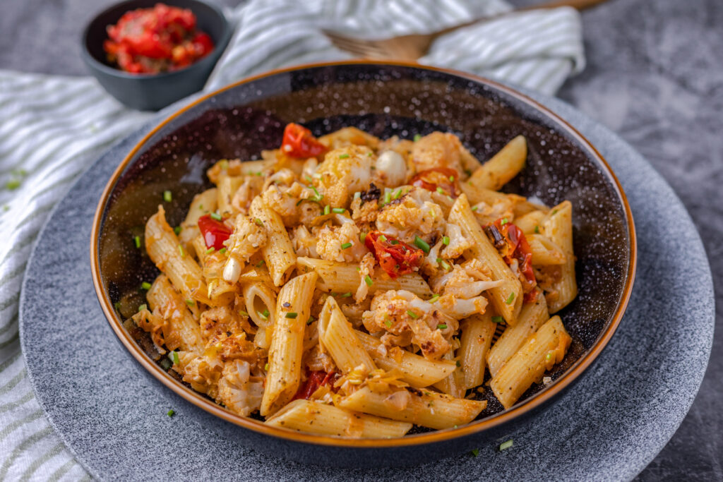 pasta met bloemkool prei bieslook en mayonaise 1