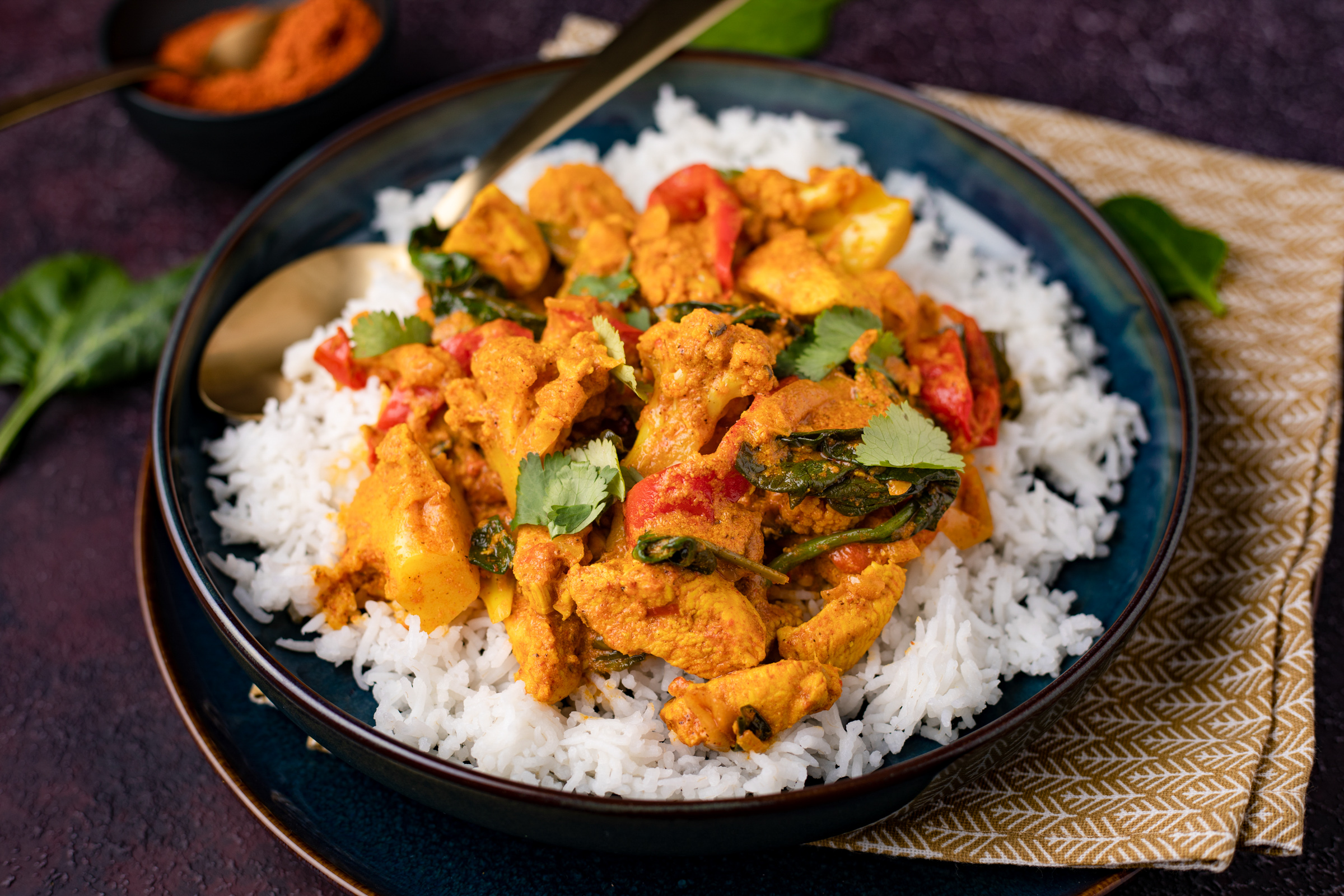 Snelle tandoori curry met kip en bloemkool