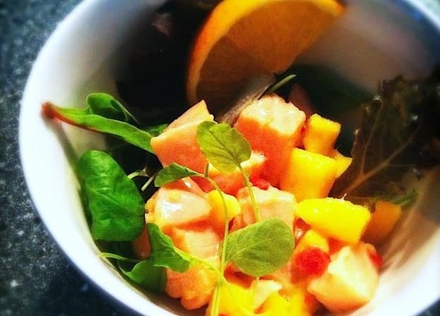 Ceviche van zalm met mango, kokos en gember kopie