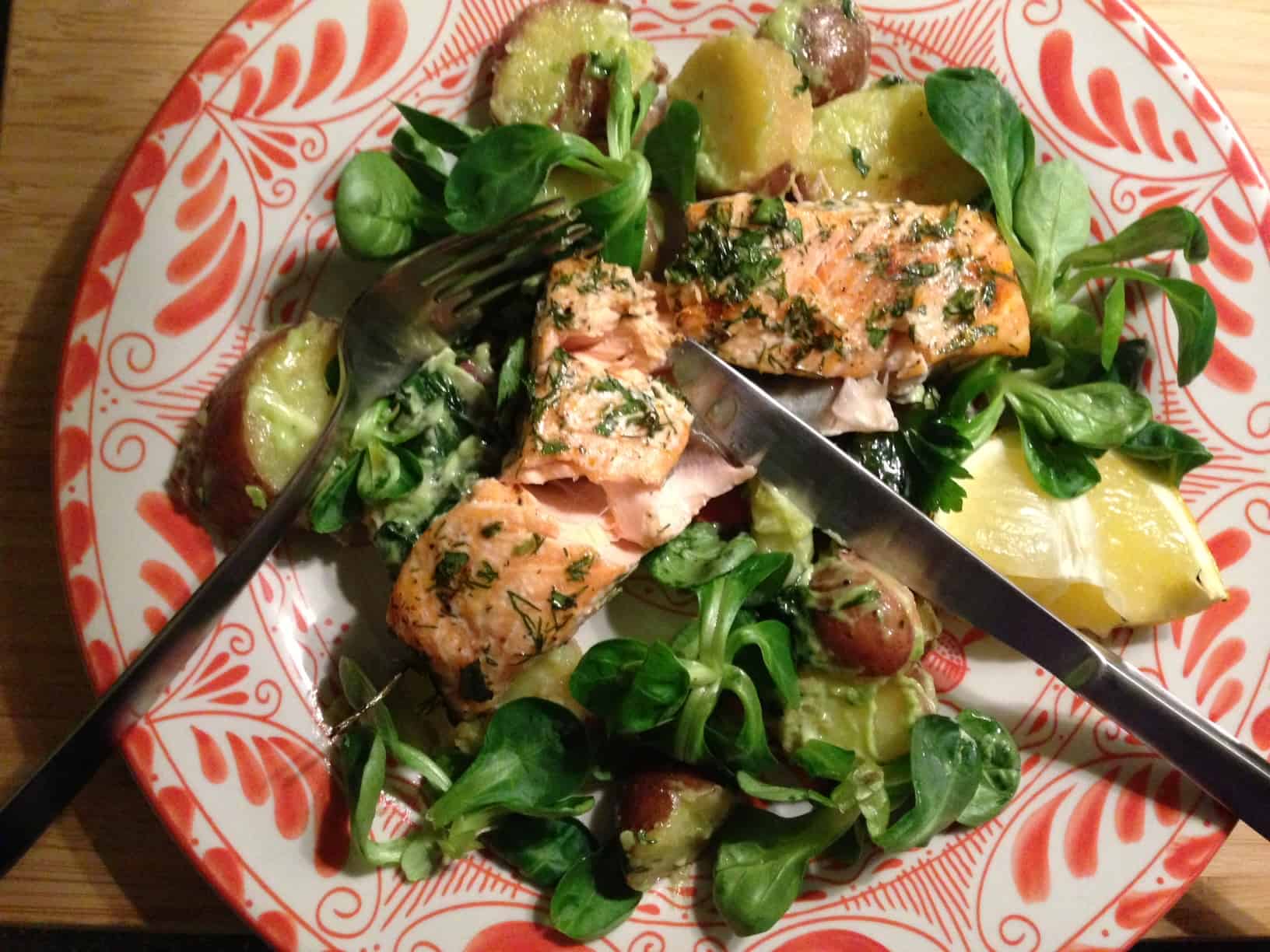 Jamie's lente zalm met basilicum aardappels1