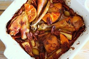Kip met bloedsinaasappel, maple syrup en pecans_1