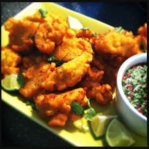 Krabkoekjes met mais en korianderdip
